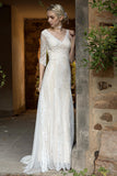Sheath-Column Sweep-Brush Train Lace Wedding Dress CW3022 - COCOMELODY
