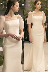Trumpet-Mermaid Sweep-Brush Train Satin Wedding Dress CW3030 - COCOMELODY