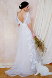 A-Line Sweep-Brush Train Lace Wedding Dress CW3031 - COCOMELODY