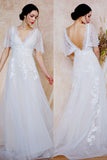 A-Line Sweep-Brush Train Lace Wedding Dress CW3031 - COCOMELODY