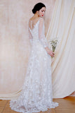A-Line Sweep-Brush Train Lace Wedding Dress CW3032 - COCOMELODY