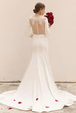 Trumpet Sweep-Brush Train Stretch Satin Wedding Dress CW3036 - COCOMELODY