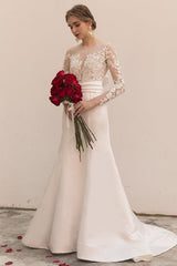 Trumpet-Mermaid Sweep-Brush Train Satin Wedding Dress CW3037 - COCOMELODY