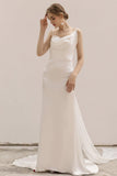 Sheath-Column Sweep-Brush Train Satin Wedding Dress CW3039 - COCOMELODY