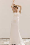 Sheath-Column Sweep-Brush Train Satin Wedding Dress CW3039 - COCOMELODY