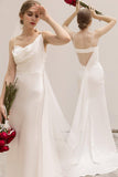 Sheath-Column Sweep-Brush Train Satin Wedding Dress CW3039 - COCOMELODY