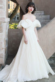 A-Line Sweep-Brush Train Satin Wedding Dress CW3040 - COCOMELODY