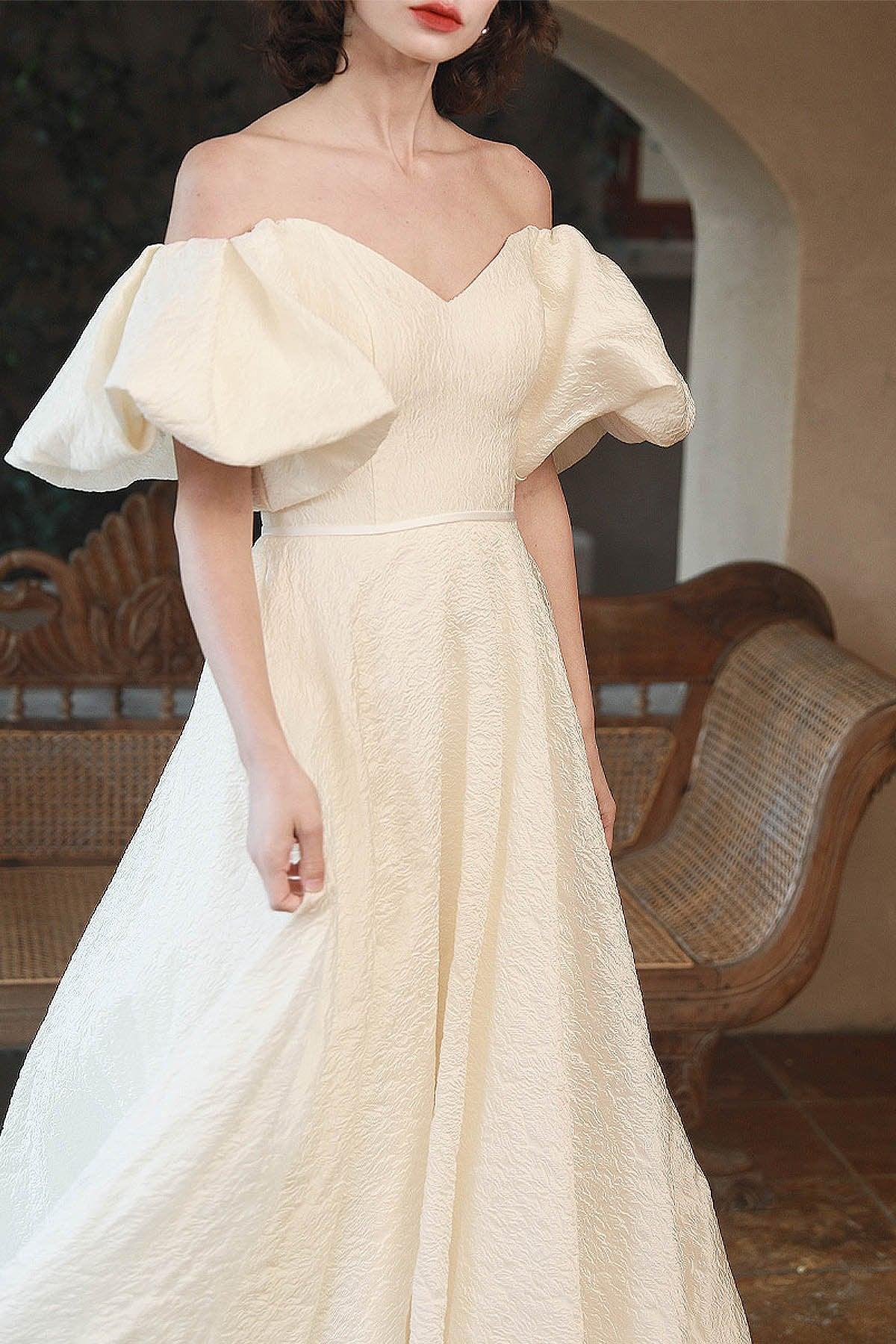 A-Line Sweep-Brush Train Satin Wedding Dress CW3040 - COCOMELODY