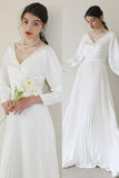 A-Line Sweep-Brush Train Crushed Material Wedding Dress CW3051 - COCOMELODY