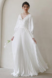 A-Line Sweep-Brush Train Crushed Material Wedding Dress CW3051 - COCOMELODY