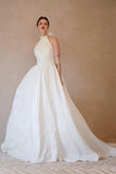 A-Line Sweep-Brush Train Taffeta Wedding Dress CW3064 - COCOMELODY