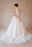 A-Line Sweep-Brush Train Taffeta Wedding Dress CW3064 - COCOMELODY