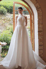 A-Line Sweep-Brush Train Taffeta Wedding Dress CW3064 - COCOMELODY