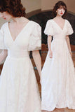 A-Line Sweep-Brush Train Printed Gauze Wedding Dress CW3069 - COCOMELODY