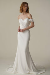 Mermaid Sweep-Brush Train Satin Lace Wedding Dress CW3087 - COCOMELODY