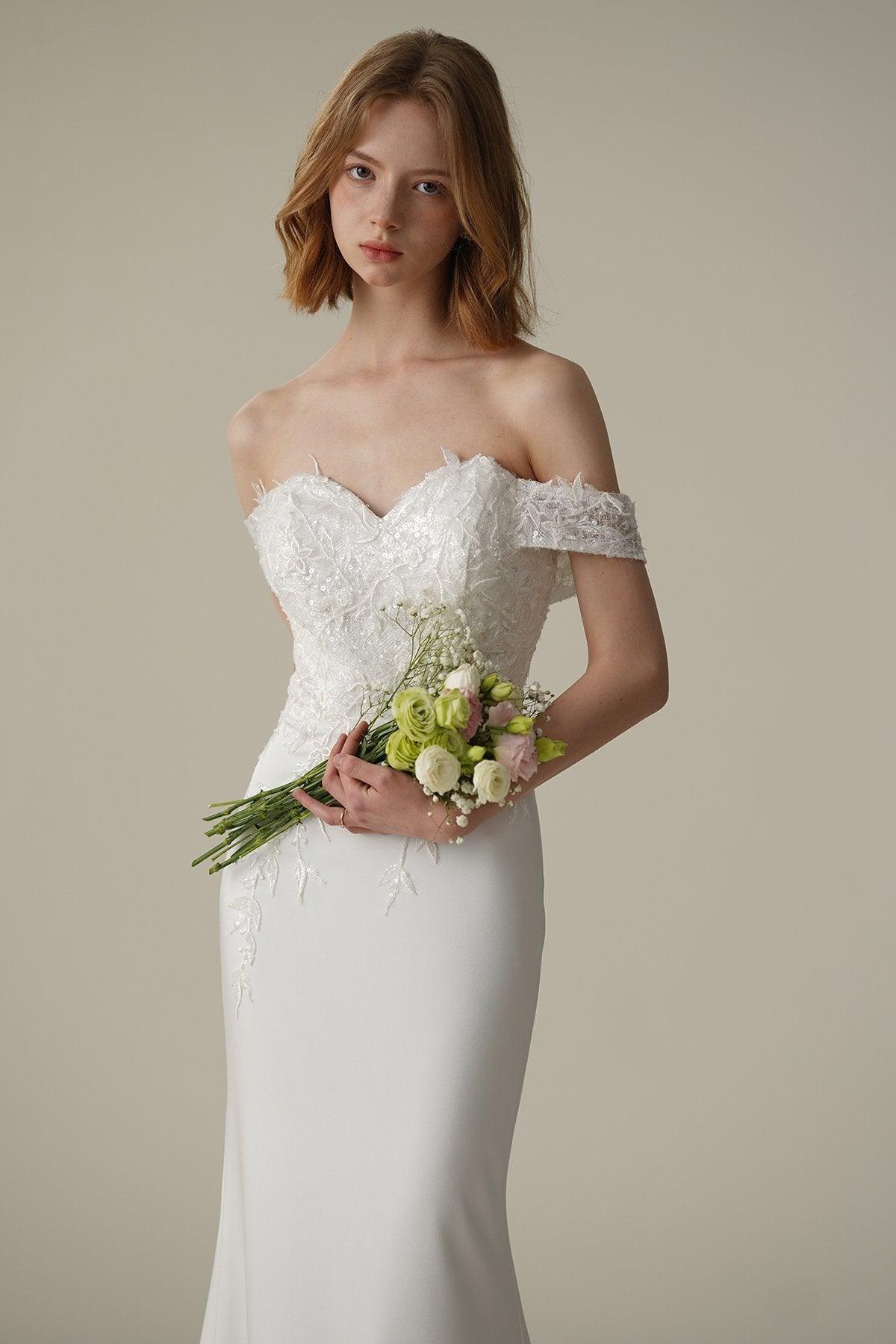 Mermaid Sweep-Brush Train Satin Lace Wedding Dress CW3087 - COCOMELODY