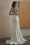 Trumpet-Mermaid Court Train Lace Satin Wedding Dress CW3089 - COCOMELODY