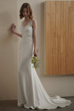Trumpet-Mermaid Court Train Lace Satin Wedding Dress CW3089 - COCOMELODY