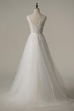 A-Line Sweep-Brush Train Tulle Wedding Dress CW3092 - COCOMELODY