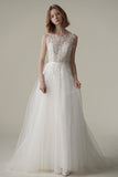 A-Line Sweep-Brush Train Tulle Wedding Dress CW3092 - COCOMELODY