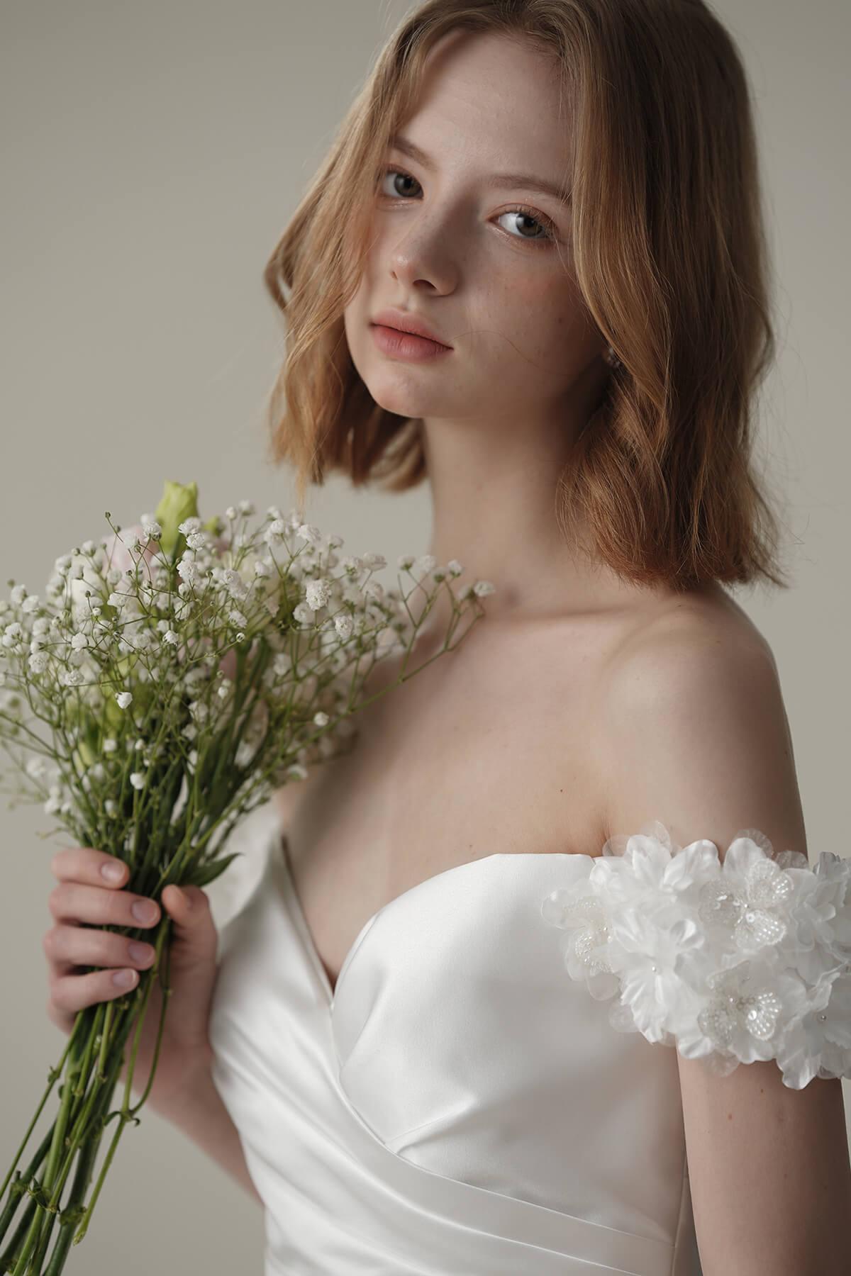 A-Line Sweep-Brush Train Satin Wedding Dress CW3093 - COCOMELODY