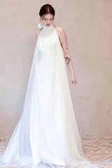 A-Line Sweep-Brush Train Lace Tulle Wedding Dress CW3096 - COCOMELODY