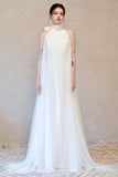 A-Line Sweep-Brush Train Lace Tulle Wedding Dress CW3096 - COCOMELODY