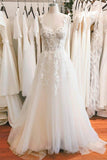 A-Line Sweep-Brush Train Lace Tulle Wedding Dress CW3101 - COCOMELODY