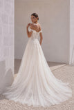 A-Line Sweep-Brush Train Lace Tulle Wedding Dress CW3101