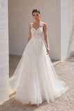 A-Line Sweep-Brush Train Lace Tulle Wedding Dress CW3101