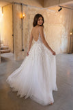 A-Line Sweep-Brush Train Lace Tulle Wedding Dress CW3103