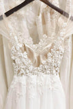 A-Line Sweep-Brush Train Lace Tulle Wedding Dress CW3118 - COCOMELODY