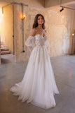 A-Line Chapel Train Lace Tulle Wedding Dress CW3128