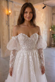 A-Line Chapel Train Lace Tulle Wedding Dress CW3128