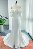 Trumpet-Mermaid Court Train Stretch Satin Wedding Dress CW3130 - COCOMELODY