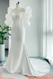 Trumpet-Mermaid Court Train Lace Stretch Satin Wedding Dress CW3137 - COCOMELODY