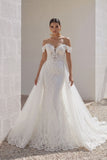 Trumpet-Mermaid Chapel Train Lace Tulle Wedding Dress CW3149
