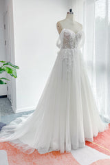 A-Line Court Train Lace Tulle Wedding Dress CW3155 - COCOMELODY