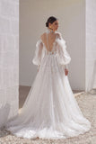 A-Line Court Train Lace Tulle Wedding Dress CW3156