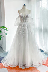 A-Line Court Train Lace Tulle Wedding Dress CW3162 - COCOMELODY