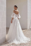 A-Line Court Train Lace Tulle Wedding Dress CW3162