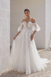 A-Line Court Train Lace Tulle Wedding Dress CW3162