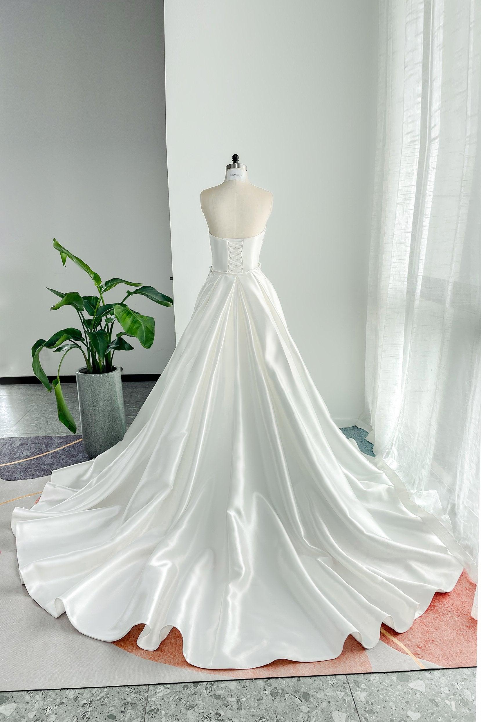 A-Line Court Train Mikado Wedding Dress CW3164 - COCOMELODY