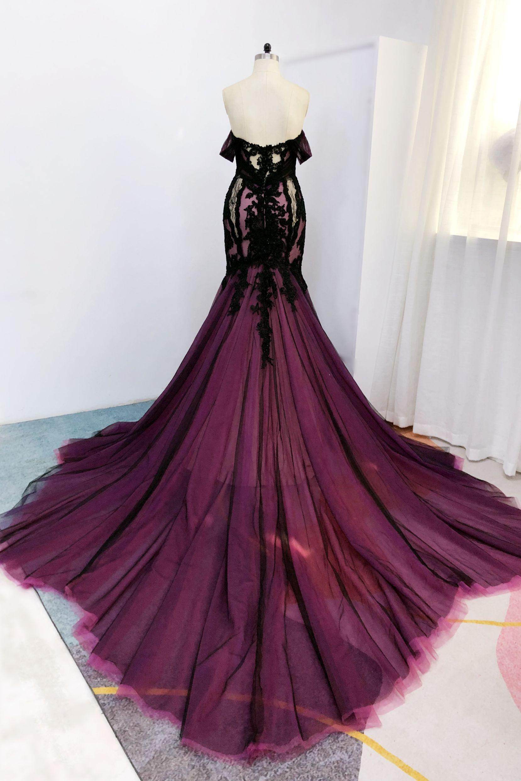 Trumpet-Mermaid Cathedral Train Lace Tulle Wedding Dress CW3223 - COCOMELODY