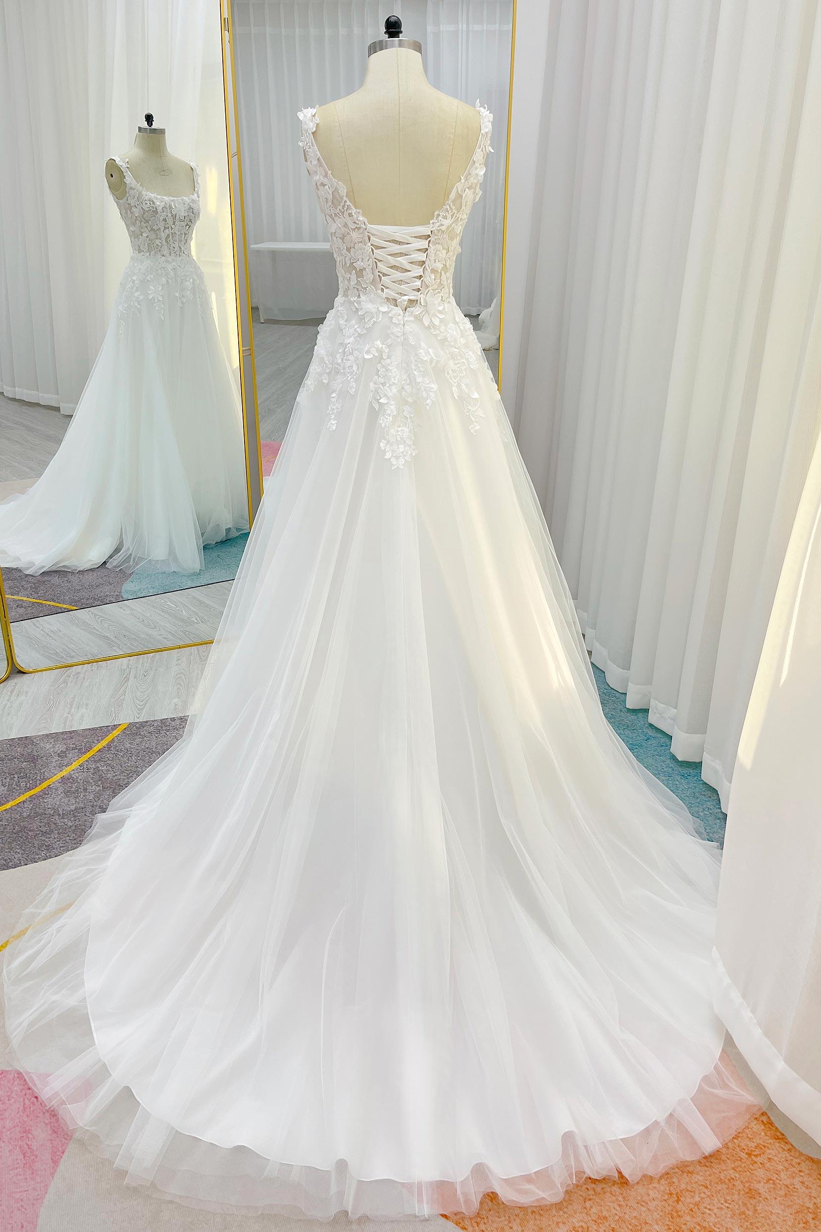 A-Line Court Train Lace Tulle Wedding Dress CW3227 - COCOMELODY