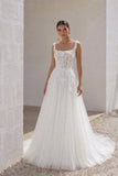 A-Line Court Train Lace Tulle Wedding Dress CW3227