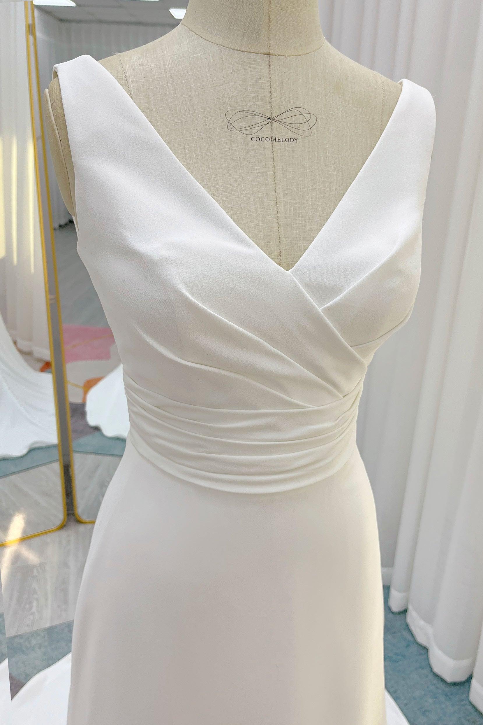 A-Line Court Train Crepe Wedding Dress CW3231 - COCOMELODY