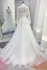 A-Line Court Train Lace Tulle Wedding Dress CW3234 - COCOMELODY