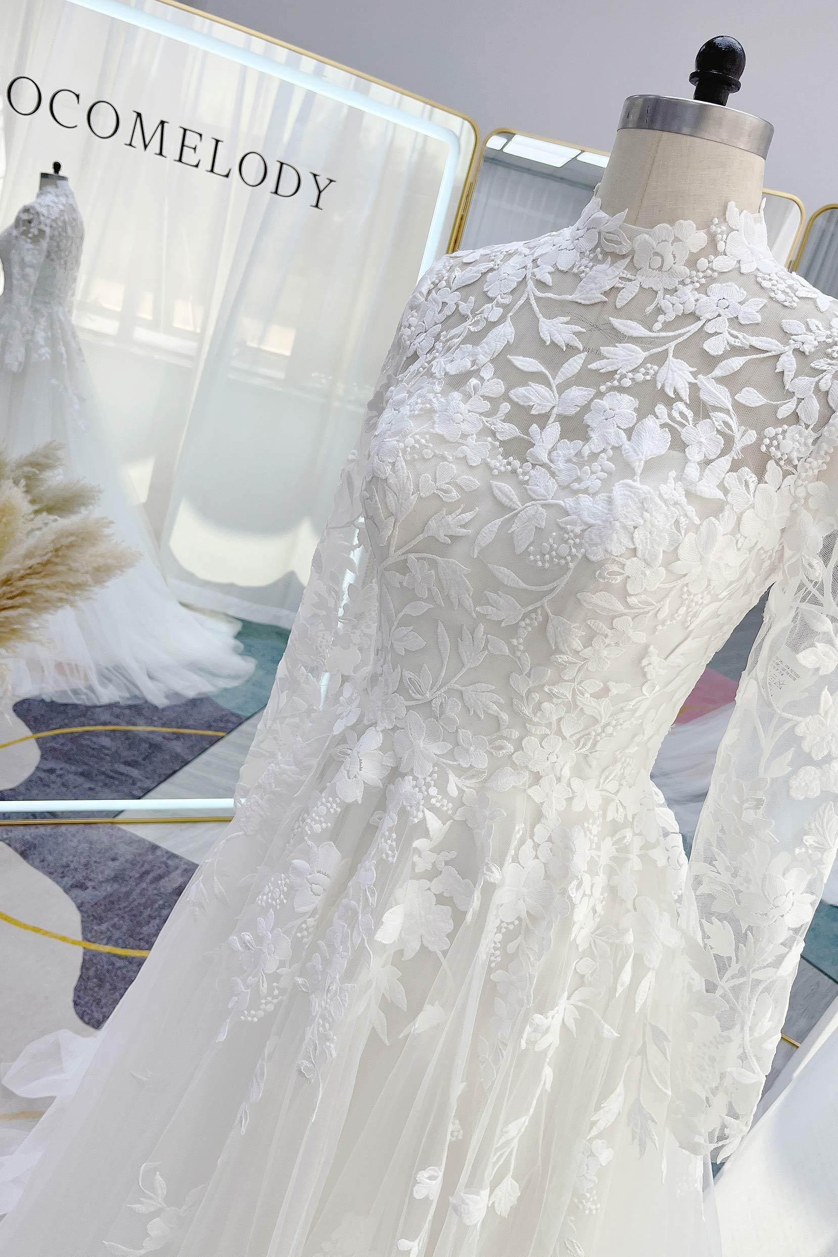 A-Line Court Train Lace Tulle Wedding Dress CW3234CR - COCOMELODY