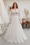 A-Line Court Train Lace Tulle Wedding Dress CW3237